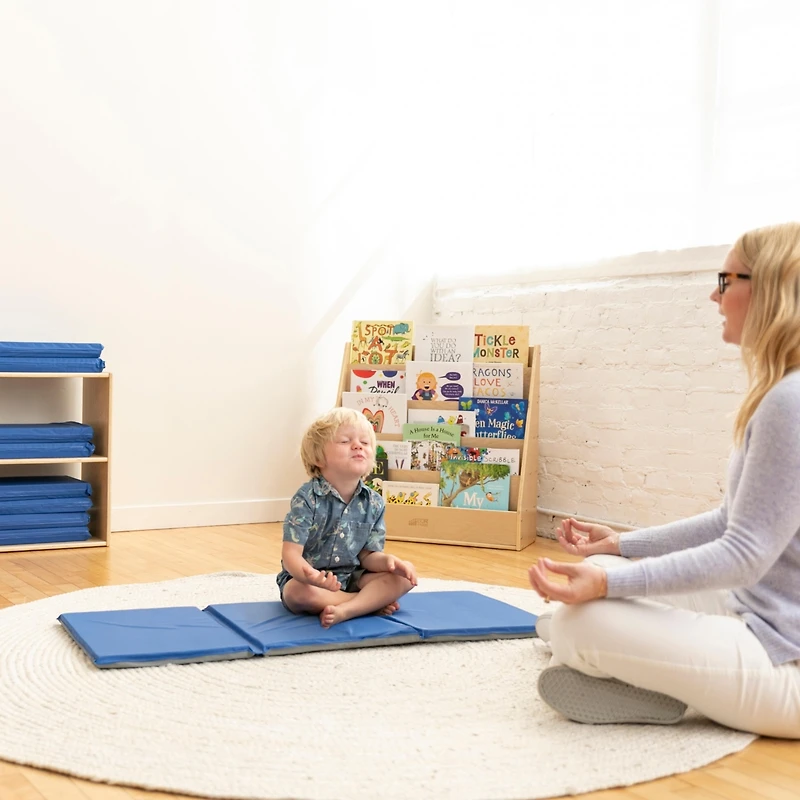 RestZone ECR4Kids Everyday Folding Rest Mat, 3-Section, 1in, Blue/Grey, 5-Pack