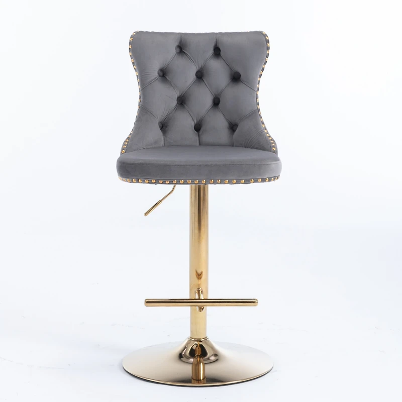 Streamdale Set of 2 Gray Velvet Bar Stools, Adjustable Height
