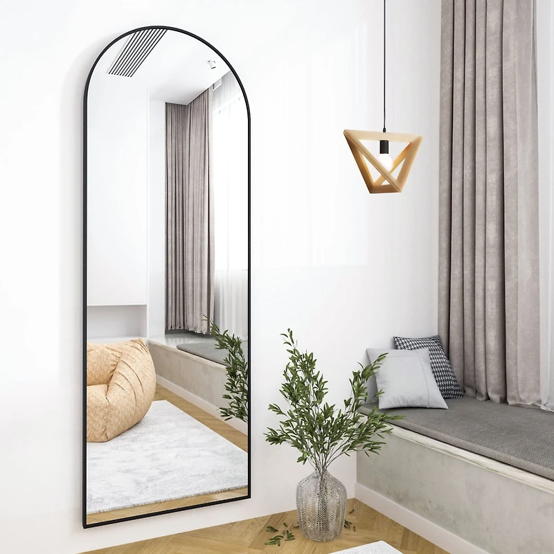 Homlux 21"x64" Arched Full Length Mirror with Black Aluminum Frame, Free Standing, Leaning, Wall Mounted