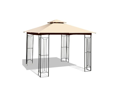Slickblue 10 x 10 Feet L-Shaped Patio Canopy Gazebo Outdoor 2-Tier Steel Tent-Beige
