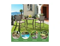 Slickblue 3 Pieces Rattan Bar Furniture Set with Slat Table and 2 Cushioned Stools