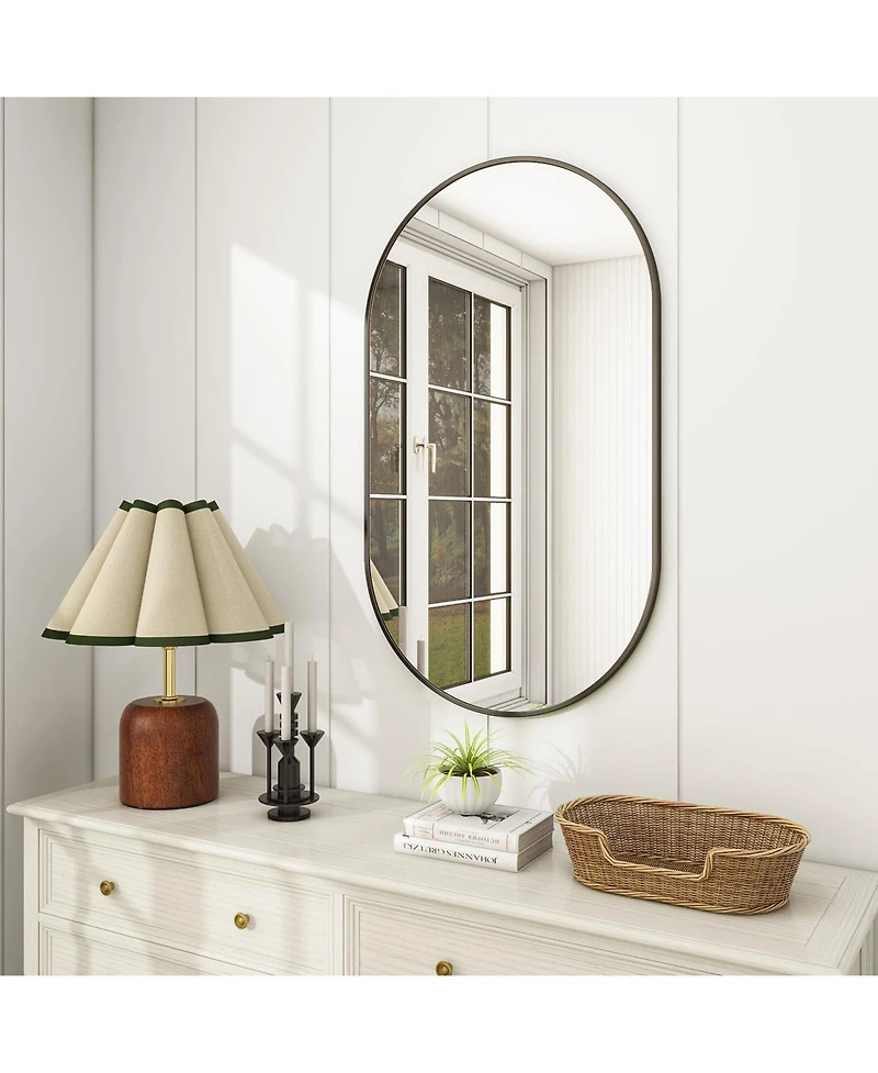 Homlux Oval Wall Mounted Mirror 20"x36" in Black