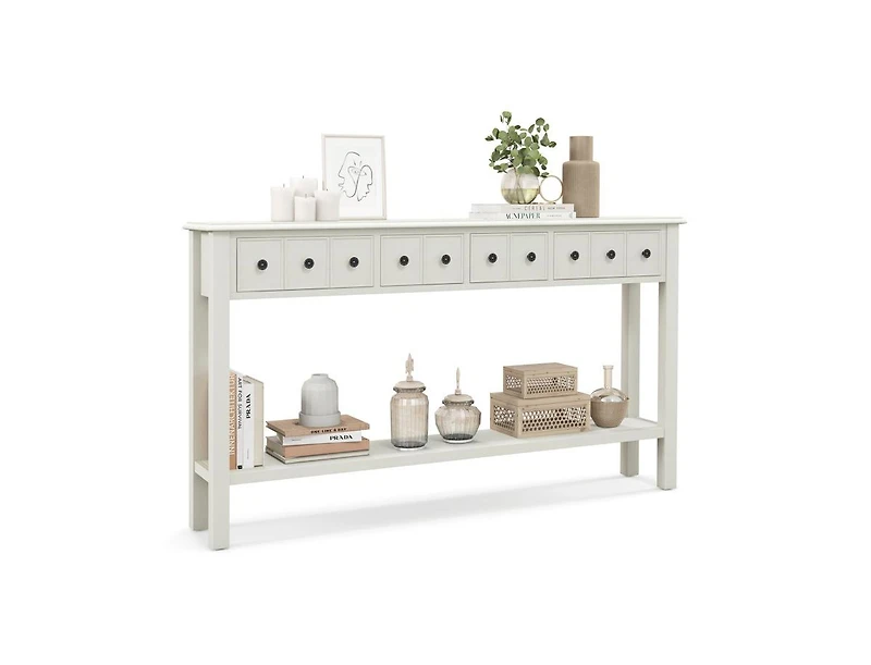 Long Sofa Table with 4 Storage Drawers and Open Lower Shelf for Living Room