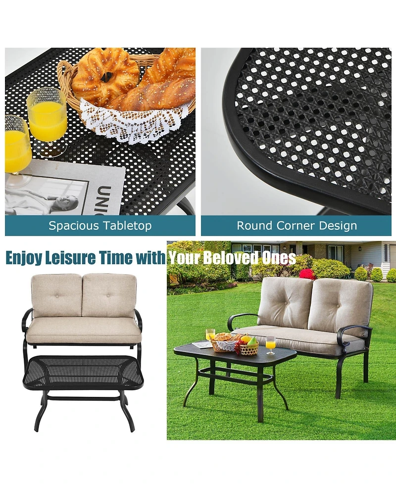 Slickblue 2 Pieces Patio Loveseat Bench Table Furniture Set with Cushioned Chair