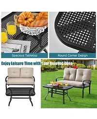 Slickblue 2 Pieces Patio Loveseat Bench Table Furniture Set with Cushioned Chair