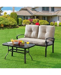Slickblue 2 Pieces Patio Loveseat Bench Table Furniture Set with Cushioned Chair