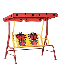 Outsunny Outdoor Hanging Bench for Kids with Adjustable Roof,