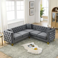 Streamdale 82.2" Velvet L-Shaped Corner Sofa, 5-Seater, 3 Cushions