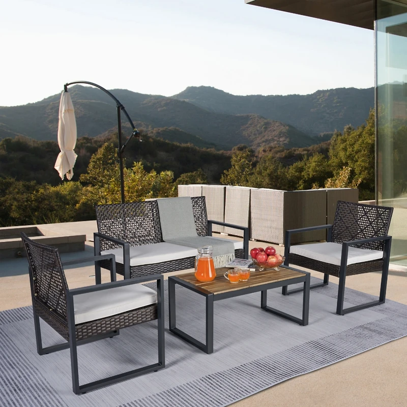 Streamdale Furniture Patio Furniture Set Acacia Wood Table Brown Beige Cushion