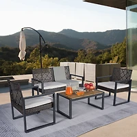 Streamdale Furniture Patio Furniture Set Acacia Wood Table Brown Beige Cushion
