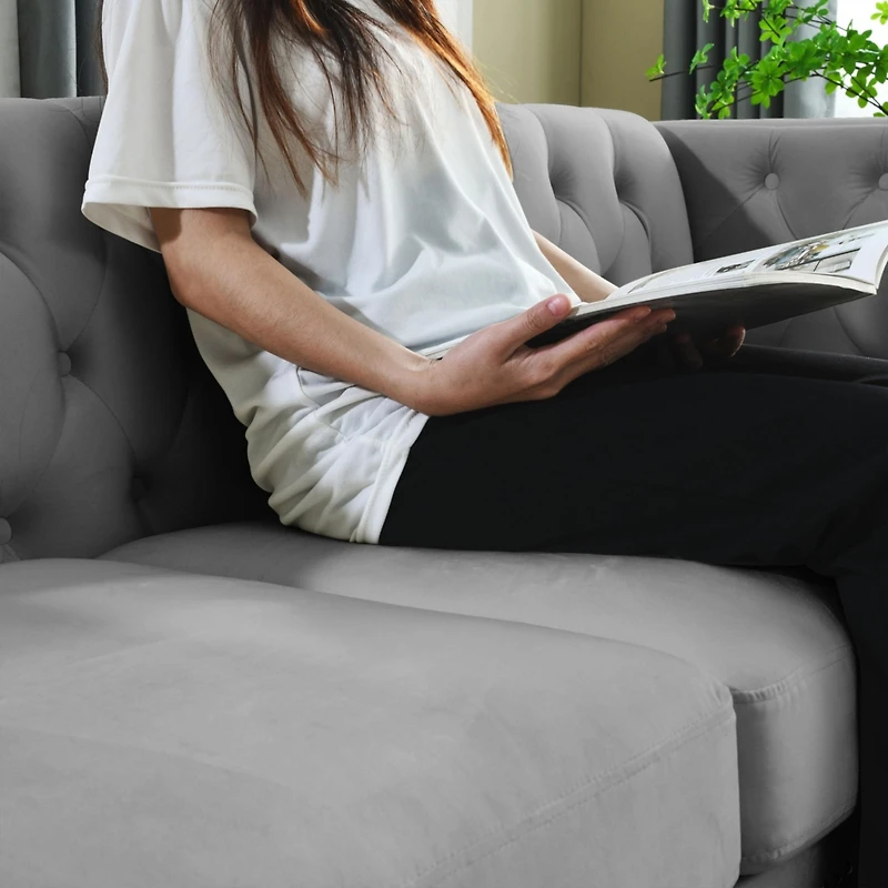 Streamdale 82.2" Velvet L-Shaped Corner Sofa, 5-Seater, 3 Cushions