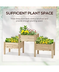 Elevated 2-Tiered Fir Wood Garden Bed with Drainage Holes (72.5" L x 17.75" W x 31.5" H)