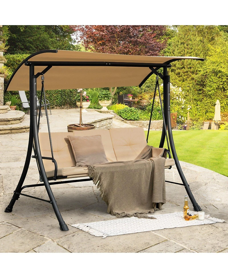 Slickblue 3-Seat Outdoor Porch Swing with Adjustable Canopy and Padded Cushions