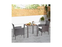 Slickblue 3 Pieces Patio Wicker Furniture Set wih Acacia Wood Table Top and Chair Cushiones