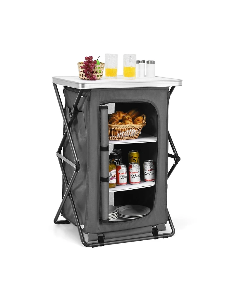 Slickblue Folding Camping Storage Cabinet with 3 Shelves and Carry Bag