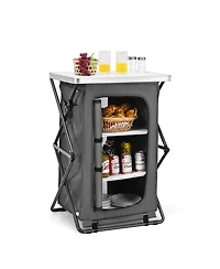 Slickblue Folding Camping Storage Cabinet with 3 Shelves and Carry Bag