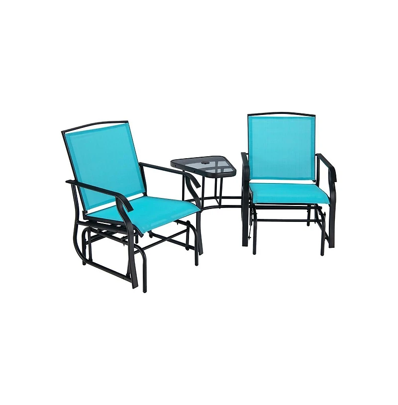 Slickblue Double Swing Glider Rocker Chair set with Glass Table