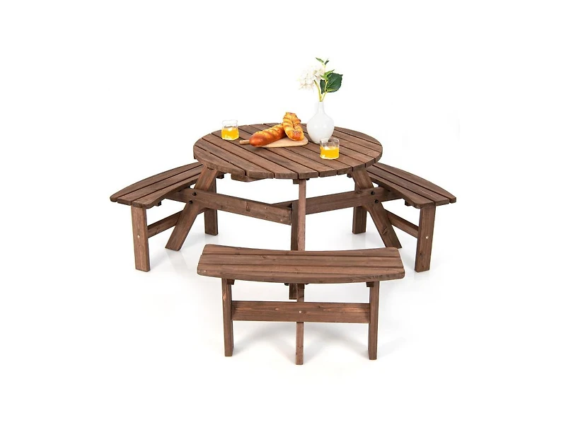 Slickblue 6 Person Wooden Picnic Table Set with Bench and Umbrella Hold