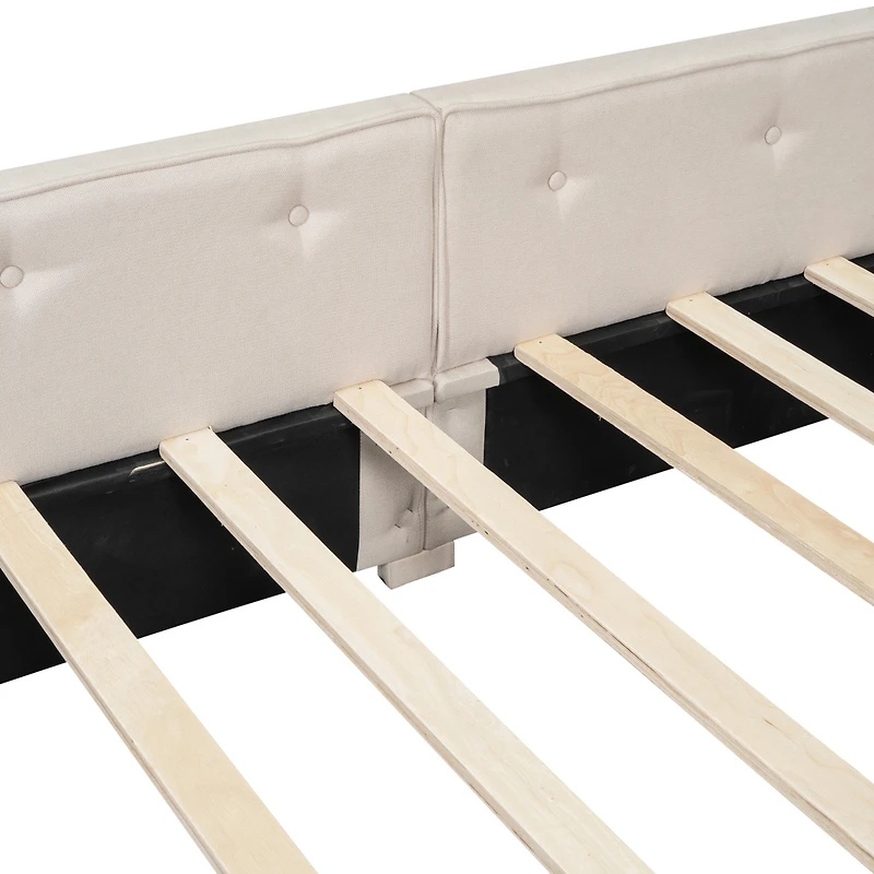 Streamdale Queen Size Upholstered Platform Bed with Usb and 2 Drawers, Beige