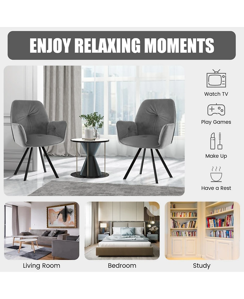 Slickblue Set of 2 Swivel Accent Arm Chairs with Metal Legs and Wide Back-Grey