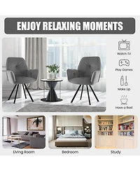 Slickblue Set of 2 Swivel Accent Arm Chairs with Metal Legs and Wide Back-Grey