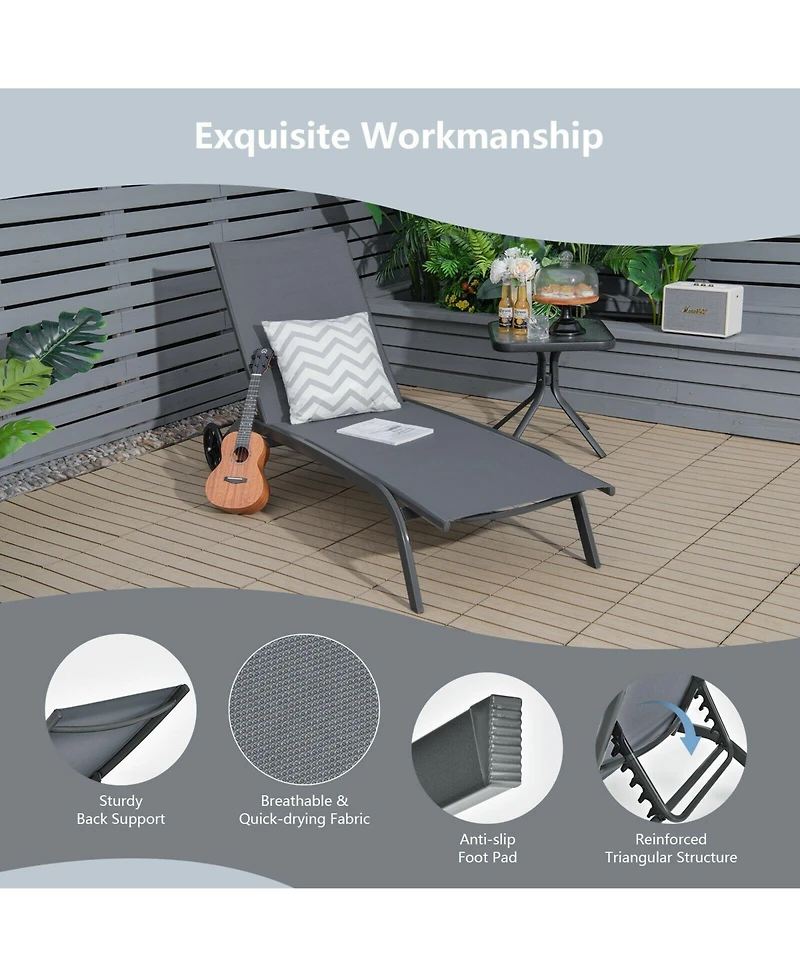 Slickblue 6-Poisition Adjustable Outdoor Chaise Recliner with Wheels