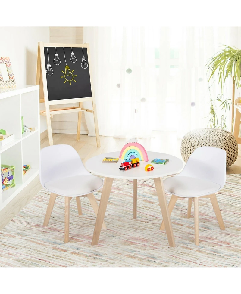 Slickblue Modern Kids Activity Play Table and 2 Chairs Set with Beech Leg Cushion-White