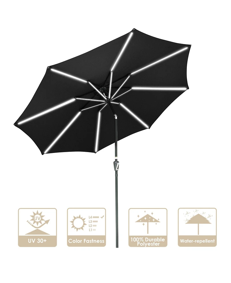 10ft Solar Power Led Patio Umbrella Market Parasol Pool Sunshade Tilt with Crank