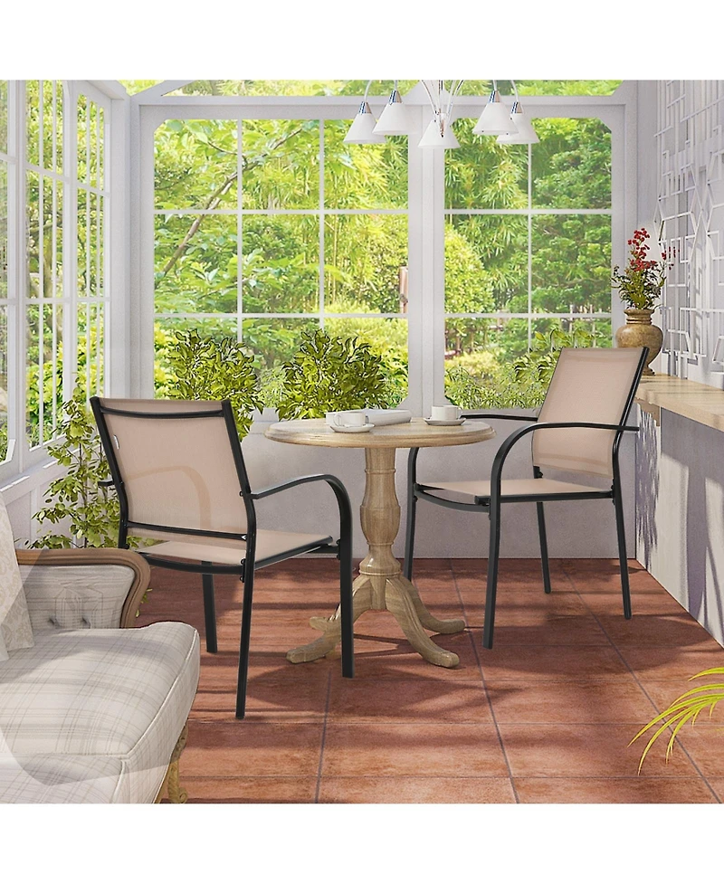 Slickblue Set of 2 Patio Stackable Dining Chairs with Armrests Garden Deck-Brown