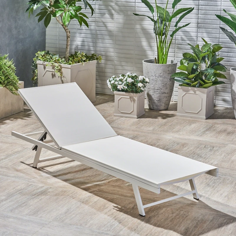 Streamdale White Mesh Chaise Lounge for Outdoor Relaxation and Sunbathing