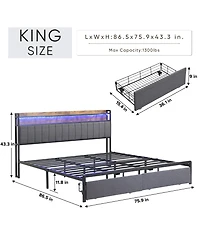 Streamdale King Bed Frames With Storage and Led Platform Frame