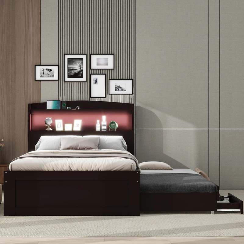 Streamdale Twin Xl Bed w/ Led Headboard, Storage, Trundle, Drawers