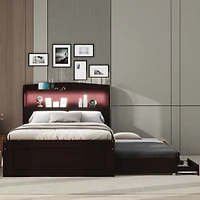 Streamdale Twin Xl Bed w/ Led Headboard, Storage, Trundle, Drawers