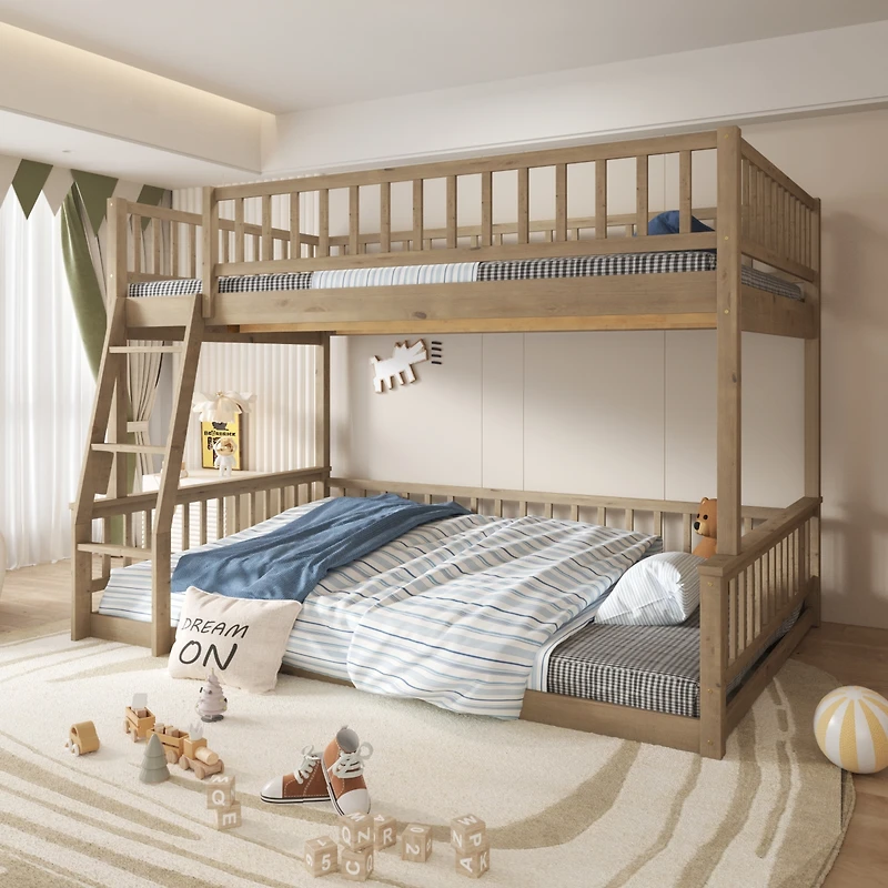 Streamdale Full Xl over Queen Bunk Bed with Ladder and Guardrails, Walnut