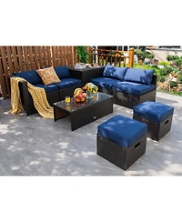 8PCS Patio Rattan Furniture Set Space-Saving Storage Cushion