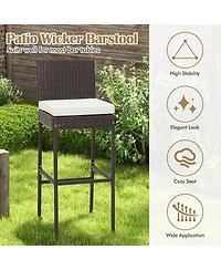 Slickblue Patio Cushioned Wicker Barstools with Cozy Footrest