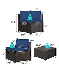 6PCS Patio Rattan Furniture Set Sectional Cushioned Sofa Deck