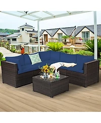 6PCS Patio Rattan Furniture Set Sectional Cushioned Sofa Deck