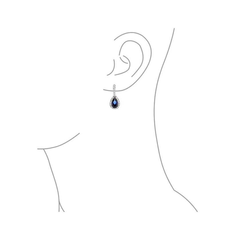 Bling Jewelry Classic Fashion Pear Shape Solitaire Teardrop Halo Cz Cubic Zirconia Pendant Necklace Matching Drop Earrings Jewelry Set Silver Plated