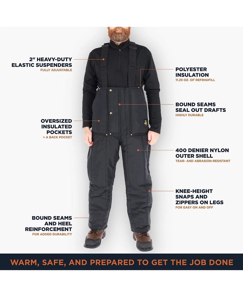 RefrigiWear Men's Iron-Tuff Insulated Low Bib Overalls -50F Cold Protection