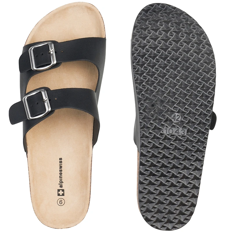 Alpine Swiss Mens Double Strap Casual Slides Flat Sandals
