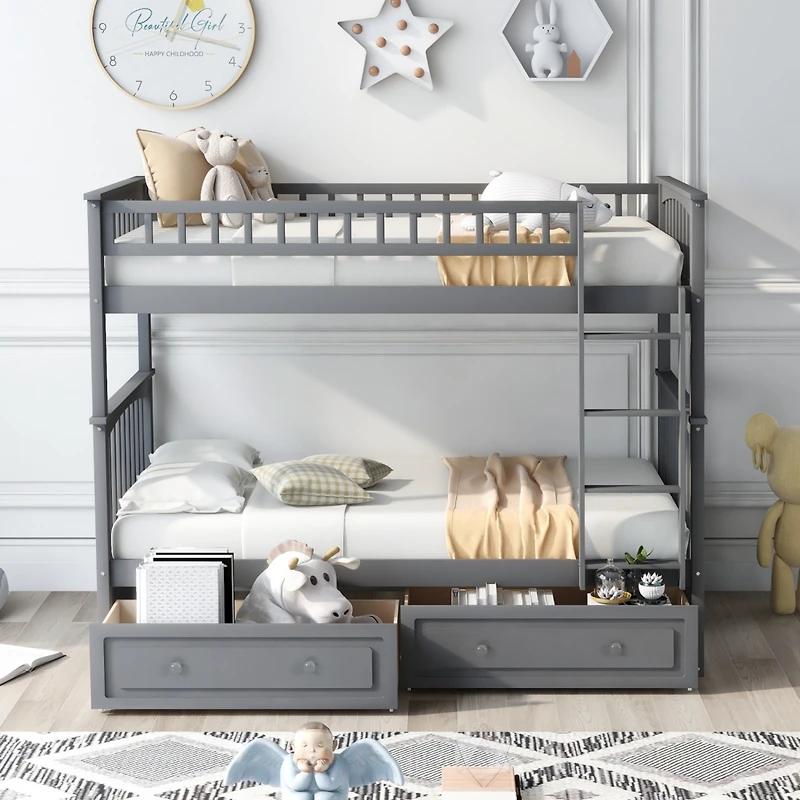 Streamdale Twin Over Bunk Bed With Drawers, Convertible Beds