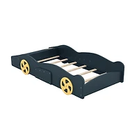 Streamdale Blue & Yellow Race Car Platform Bed with Storage