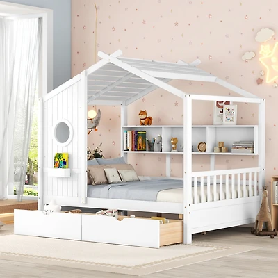 Streamdale Full-Size Wooden House Bed with Drawers and Storage