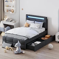 Streamdale Twin Upholstered Led Platform Bed with Drawers