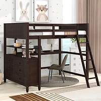 Streamdale Espresso Wooden Loft Bed with Desk and Drawers