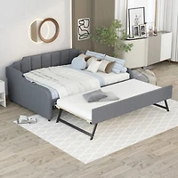 Simplie Fun Full Size Upholstery Daybed With Trundle And Usb Charging Design, Trundle