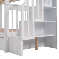 Streamdale Stairway Twin-Over-Twin Bunk Bed With Three Drawers For Bedroom, Dorm