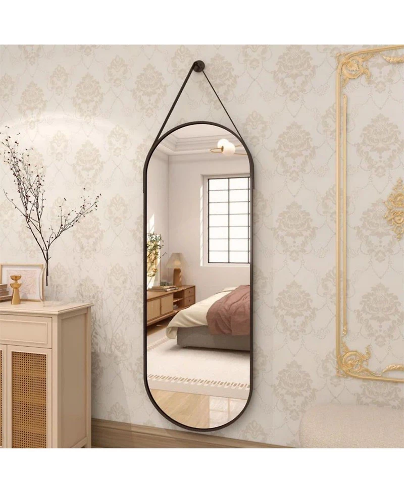 Homlux Oval Wall Mounted Mirror 16"x48" in Black