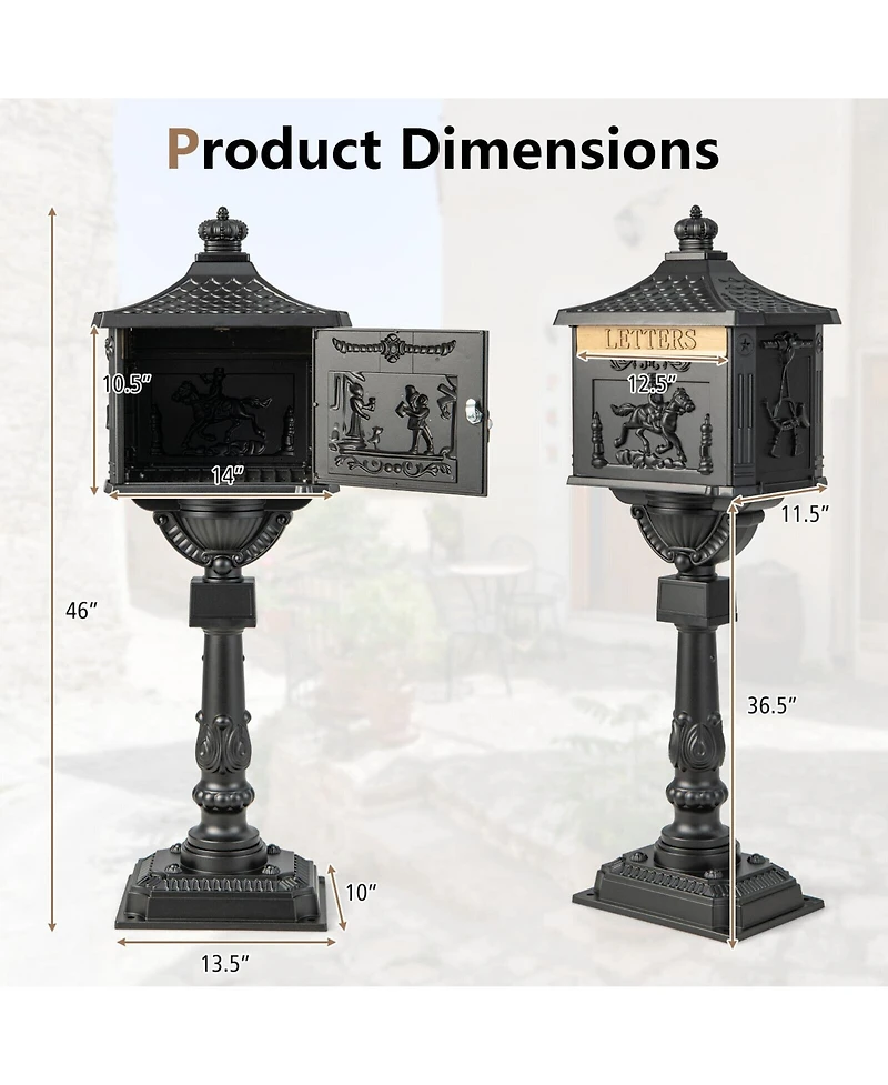 Slickblue Retro Cast Aluminum Mailbox Security Postal Letter Box with Baffle Door